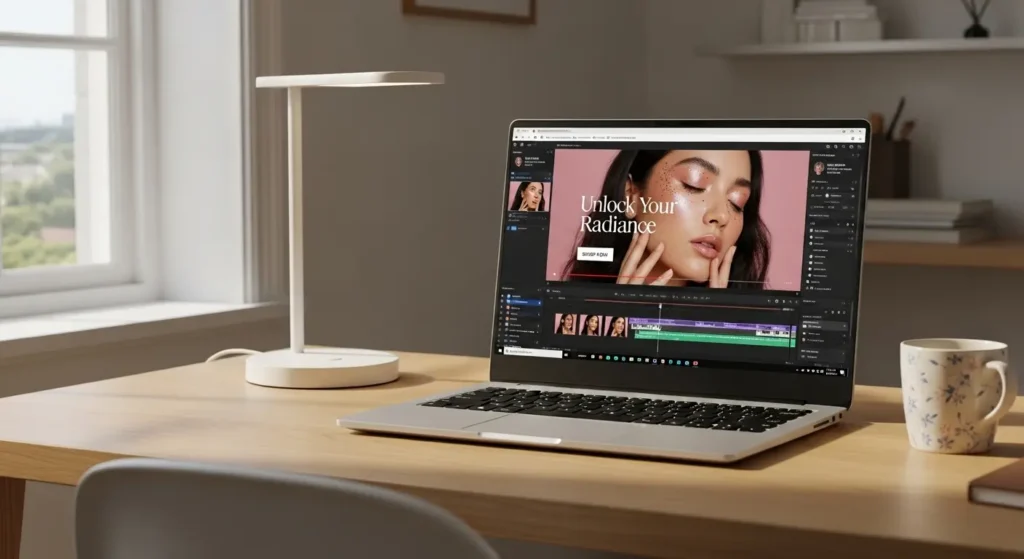 Clipchampの編集画面を表示したノートパソコン