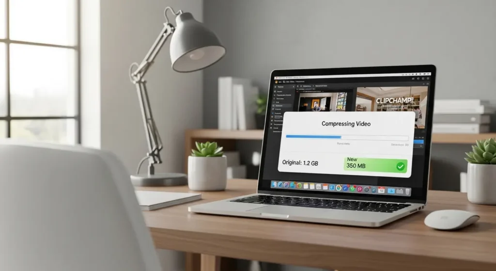 MacBookで動作するMicrosoft Clipchampの圧縮画面