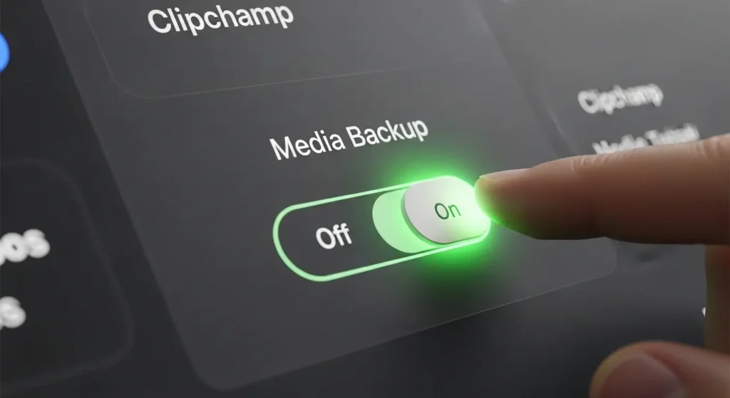 Clipchampのメディアバックアップを有効にする設定