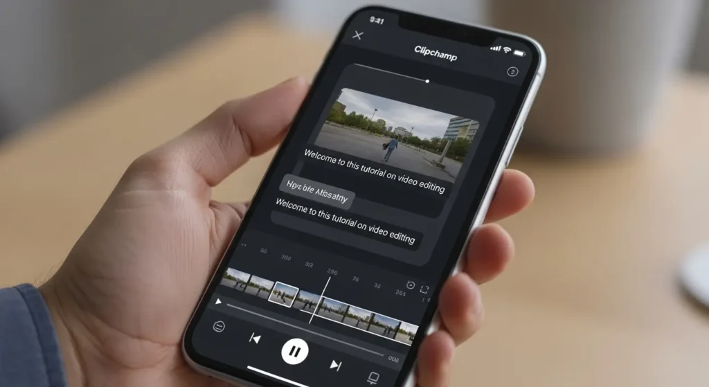 スマホ版Clipchampでの字幕作成画面