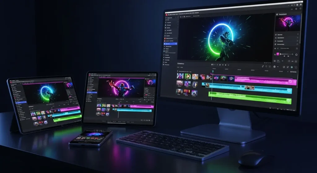 複数デバイスで同期されたClipchampのプロジェクト