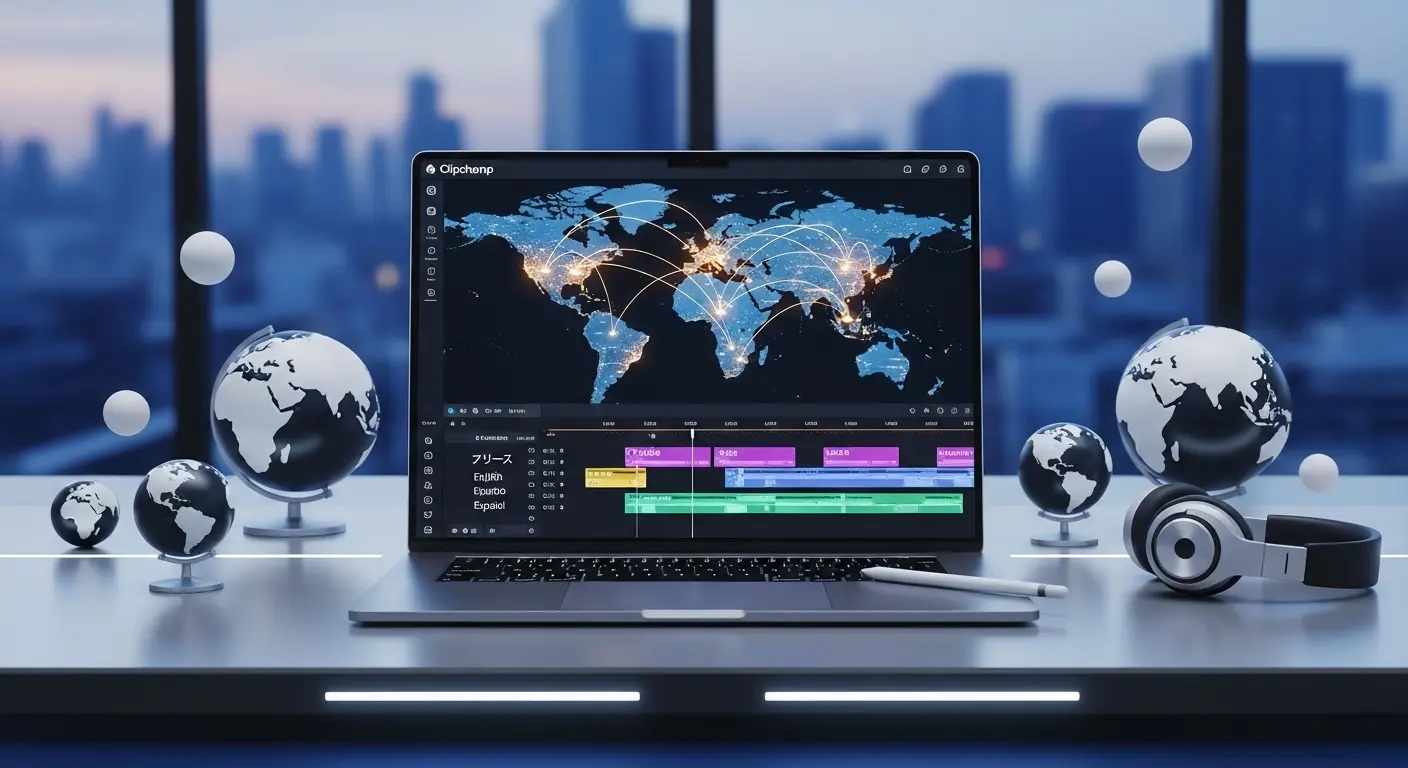 Clipchampの多言語字幕編集機能とグローバルな動画制作イメージ