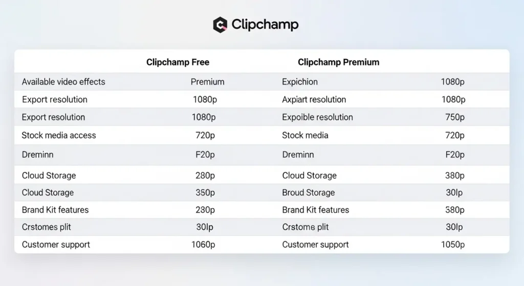 Clipchampのプラン比較表