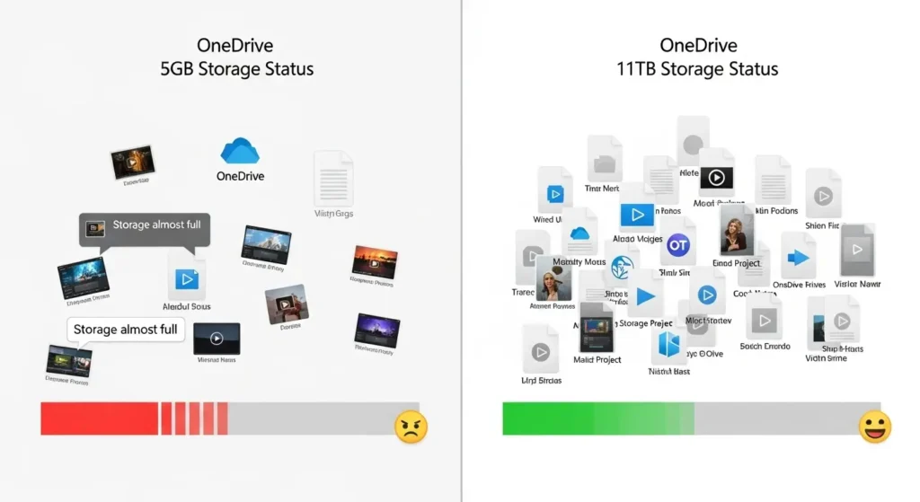 無料版OneDriveとMicrosoft 365版容量の比較画面