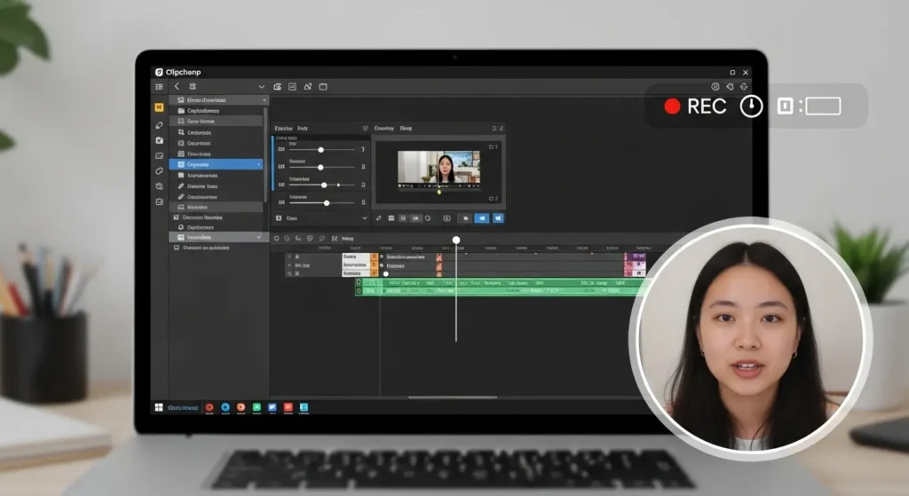 Clipchampでの画面録画とカメラ同時キャプチャの様子