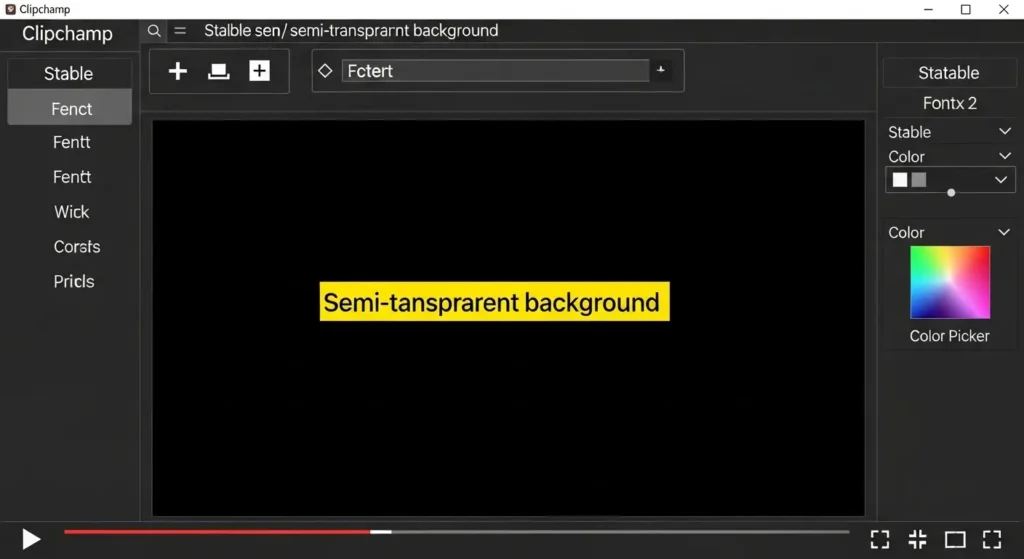 Clipchampでの字幕フォントと色の変更画面