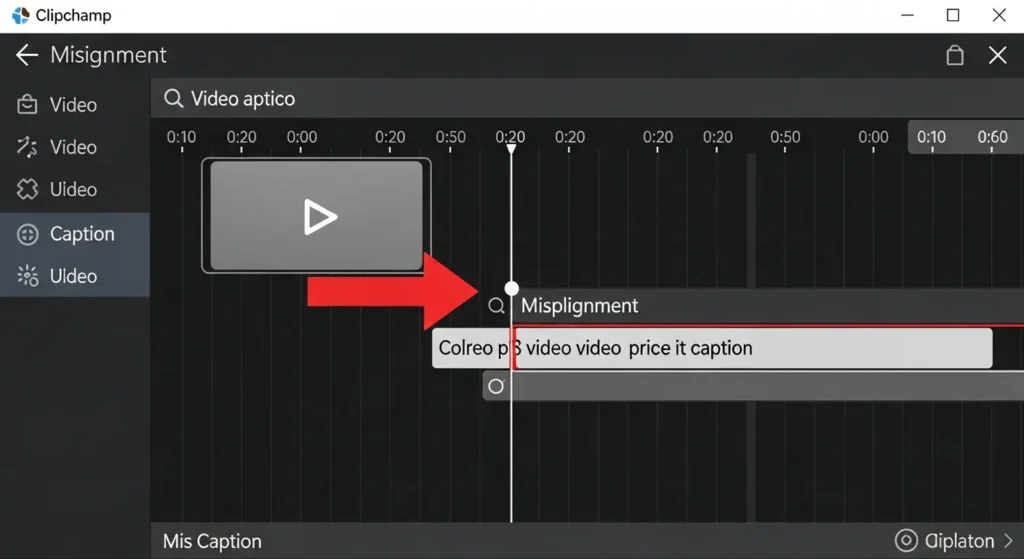 Clipchampの編集画面で字幕と音声がずれているタイムラインの様子