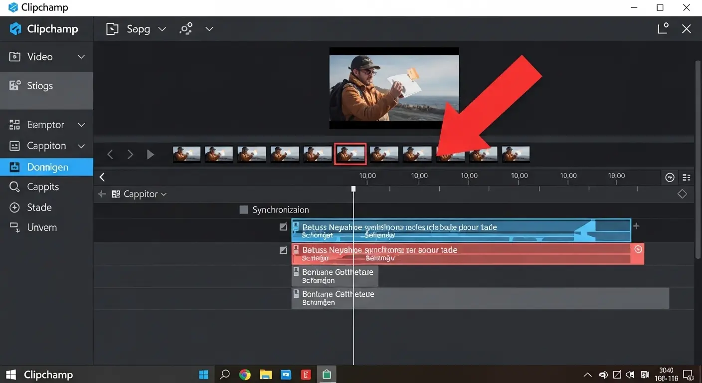 Clipchampの編集画面で字幕と音声がずれているタイムラインの様子