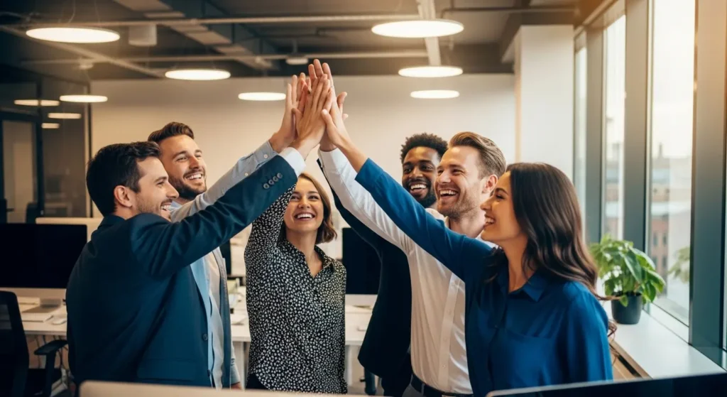 動画制作を完了させたチームの成功イメージ