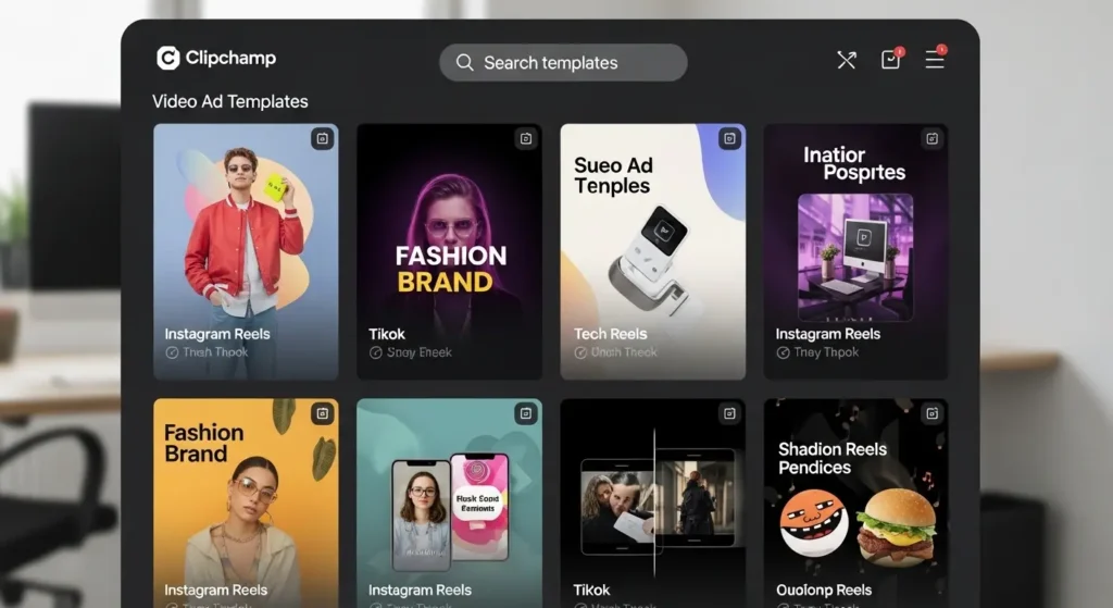 Clipchampの広告用テンプレート一覧