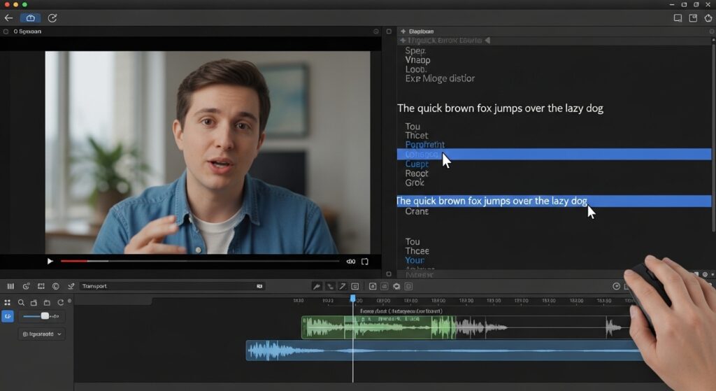 生成されたトランスクリプトの編集画面