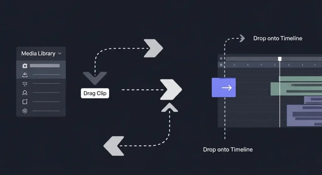 Clipchampのタイムラインにおけるテキスト・ビデオ・オーディオの階層構造
