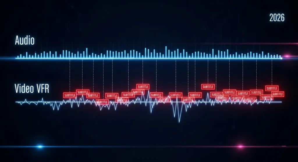 ClipchampでVFR可変フレームレートが字幕ズレを引き起こす仕組みの図解