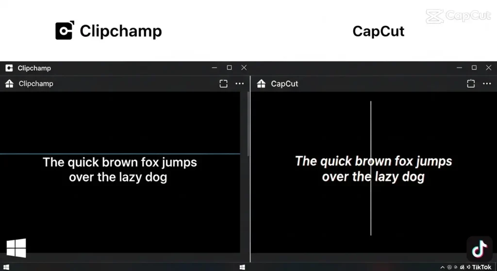 ClipchampとCapCutの自動字幕精度の比較画面