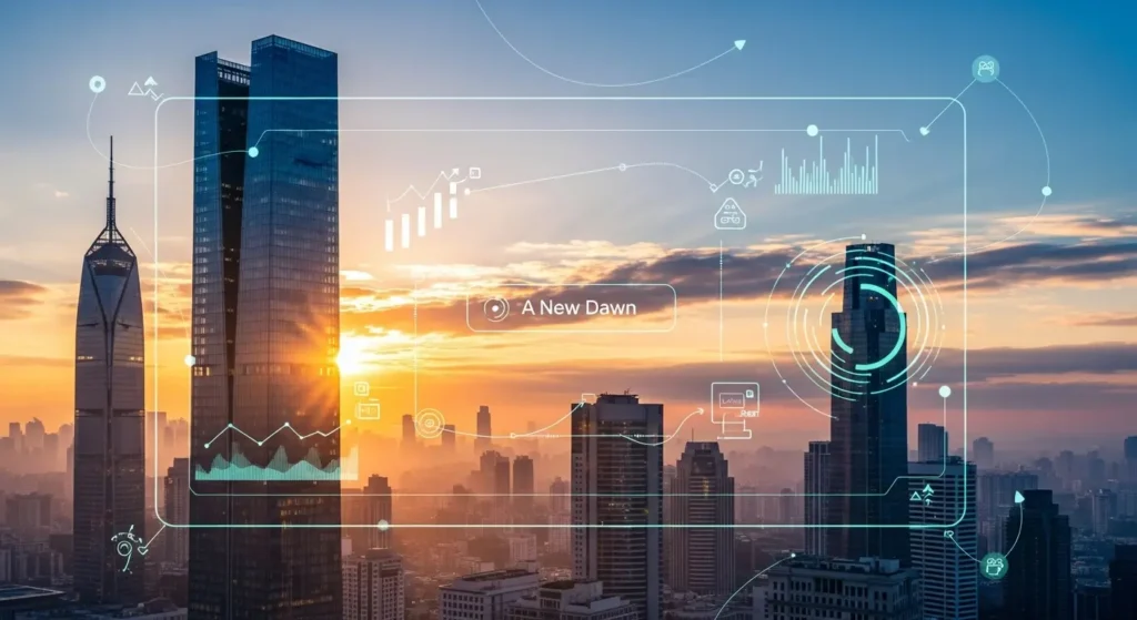 新しい働き方の夜明けを象徴する都市の日の出