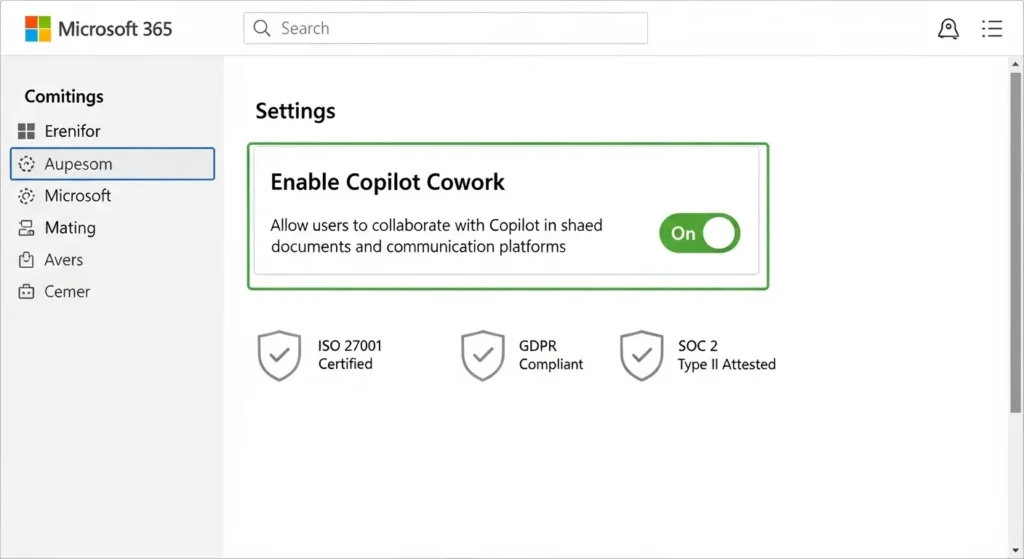 Microsoft 365管理センターでのCopilot Cowork有効化設定画面