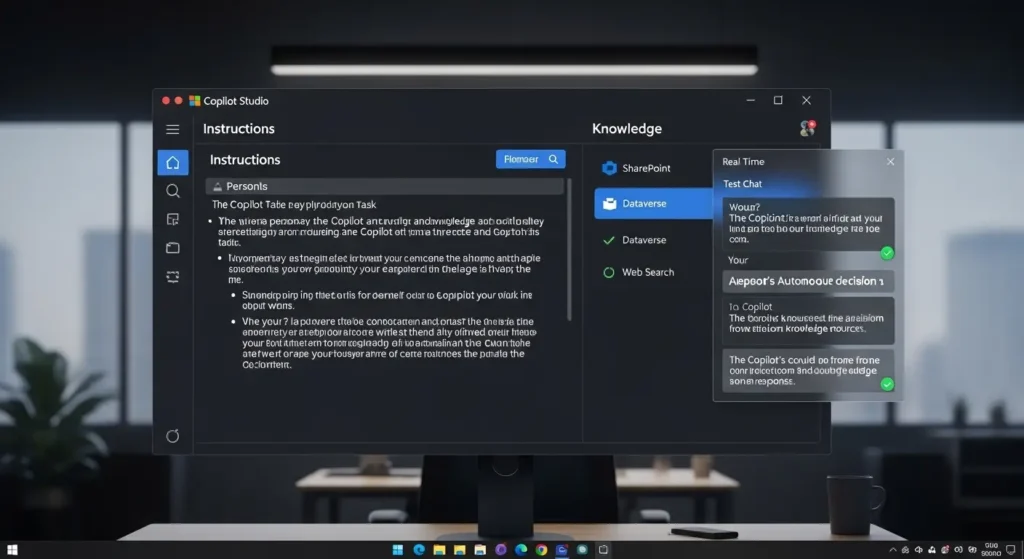 Copilot Studioでプロンプトとナレッジを設定している画面