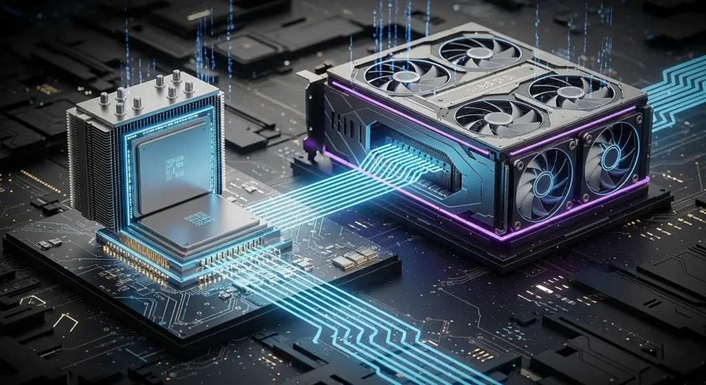 ローカルLLM実行時のCPUとGPUの連携イメージ