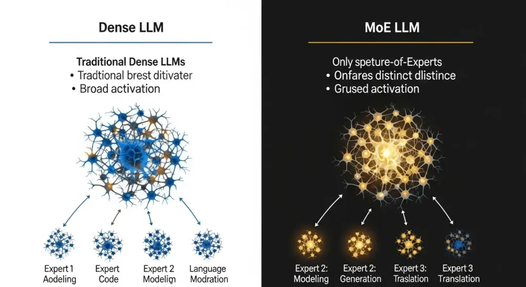 従来型モデルとMoEモデルの構造比較インフォグラフィック