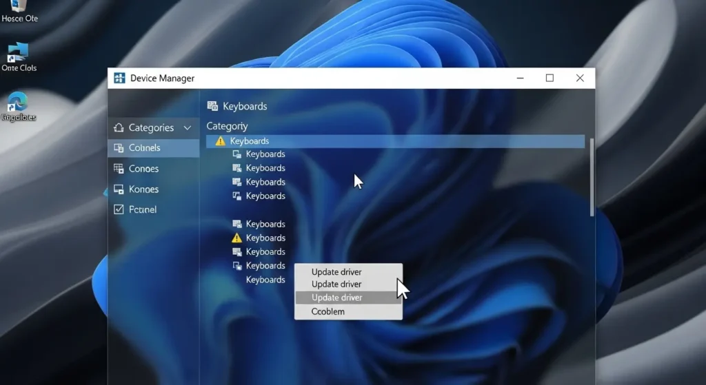 デバイスマネージャーでキーボードのドライバーを更新する操作