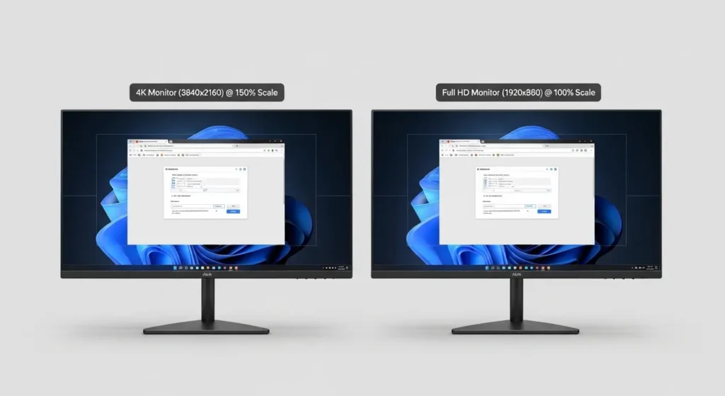 異なる解像度のモニターでウィンドウサイズを統一するスケーリング設定