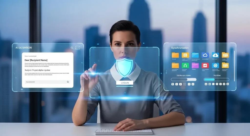 AIと拡張機能を駆使してビジネスメールを高速作成する様子