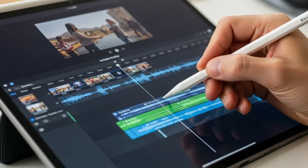 iPadとペンシルを使用した精密な動画編集作業
