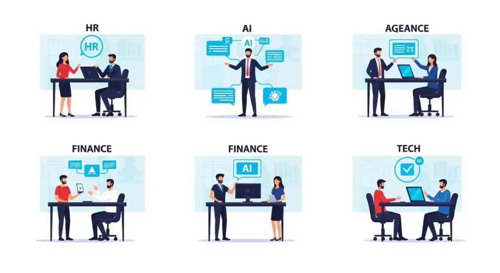 全部門で横断的に活用されるAIエージェントシステムのイメージ
