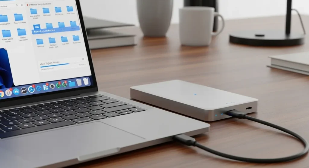 外付けハードディスクへの動画データバックアップ作業