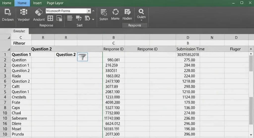 FormsからエクスポートされたExcelのデータ一覧