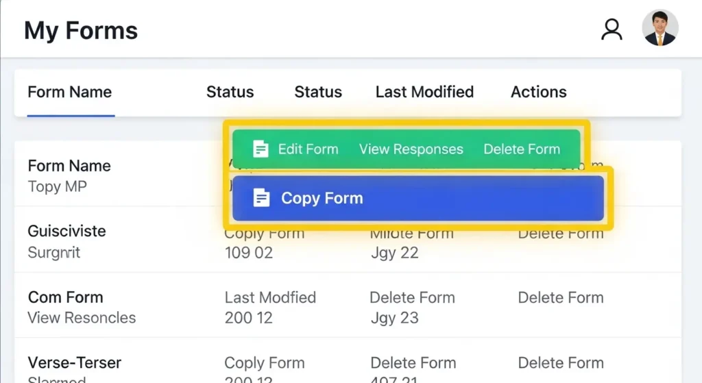 作成済みのフォームを複製するコピーボタンの場所