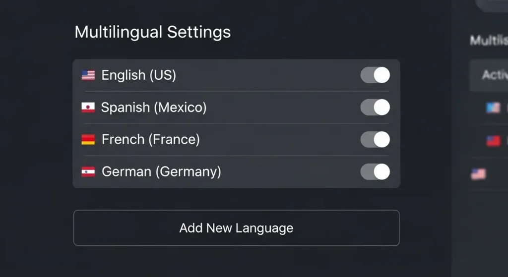 多言語設定メニューと対応言語の一覧