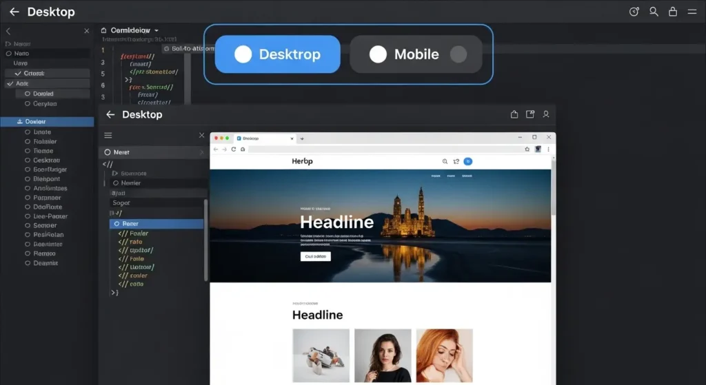 PC表示とモバイル表示の切り替えプレビューボタン