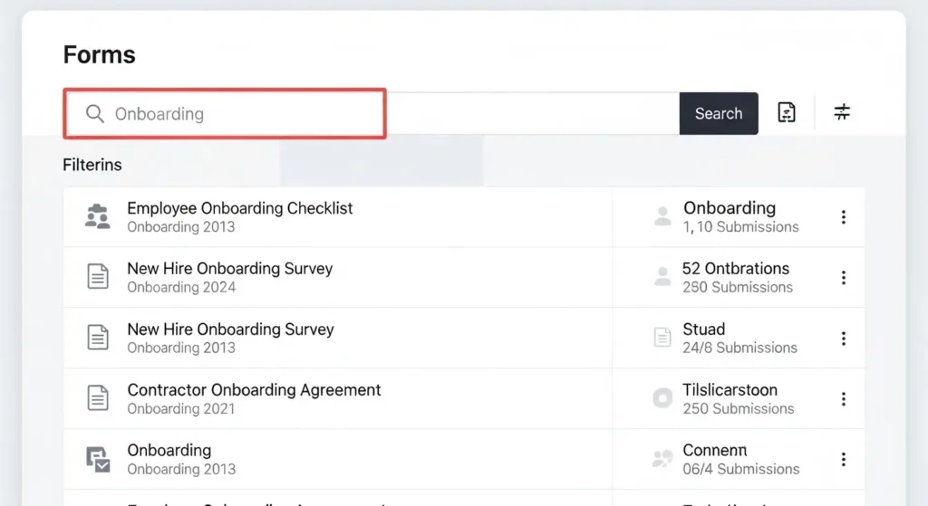 キーワード検索で絞り込まれたアンケート一覧画面