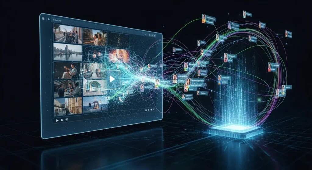 AIによる動画スキャンとSEOデータの生成イメージ