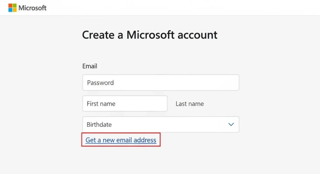 新しいメールアドレスを取得して作成するオプション画面