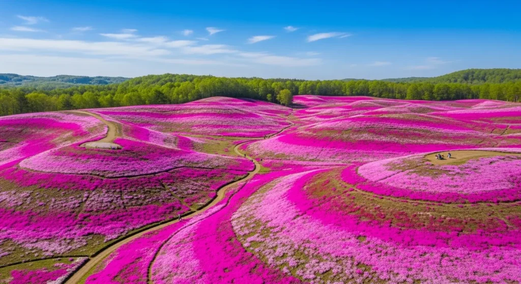 北海道の大地に広がる鮮やかなピンクの芝桜公園