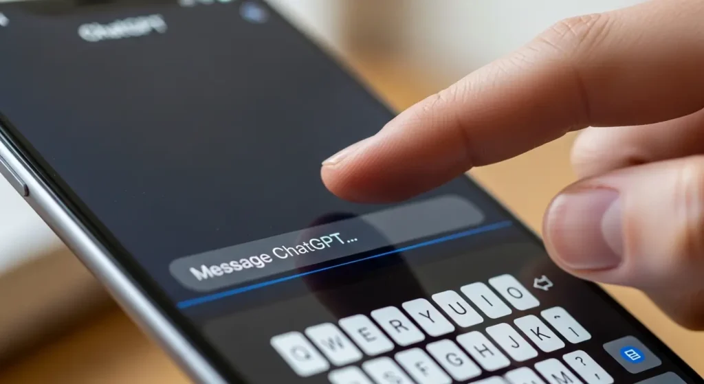 ChatGPTアプリでテキストを入力する指先