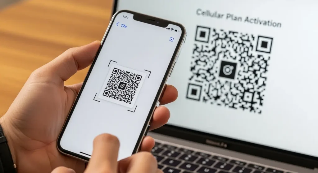 iPhone 17eのモバイル通信設定にあるeSIM追加メニュー