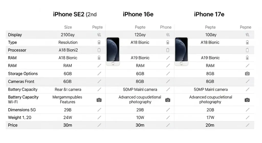 SE2、16e、17eのスペック比較表