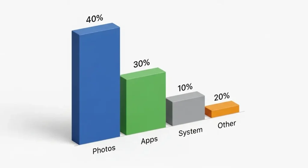 iPhoneのストレージ使用量の内訳グラフ