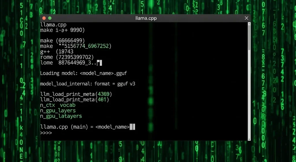 llama.cppでGGUF形式のモデルを起動するターミナル画面