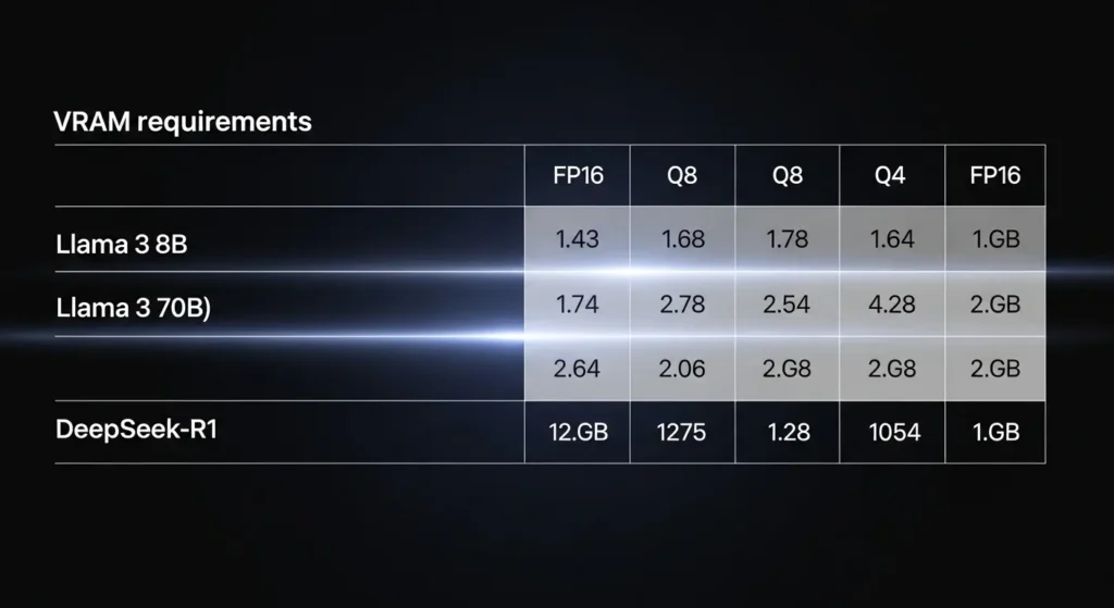 モデルサイズと量子化ビット数ごとの必要VRAM量一覧表