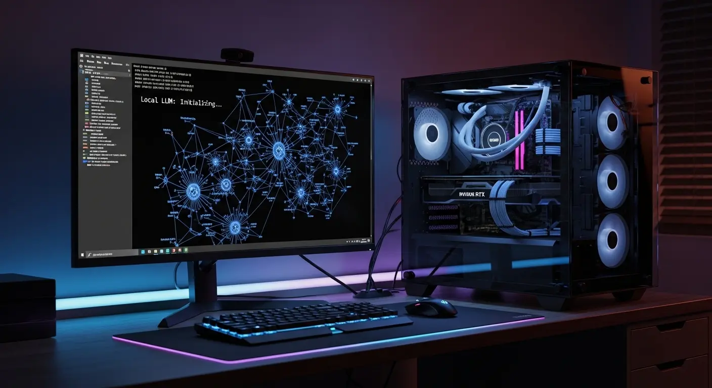 ローカルLLMの動作環境として最適な高性能GPU搭載PCの作業風景