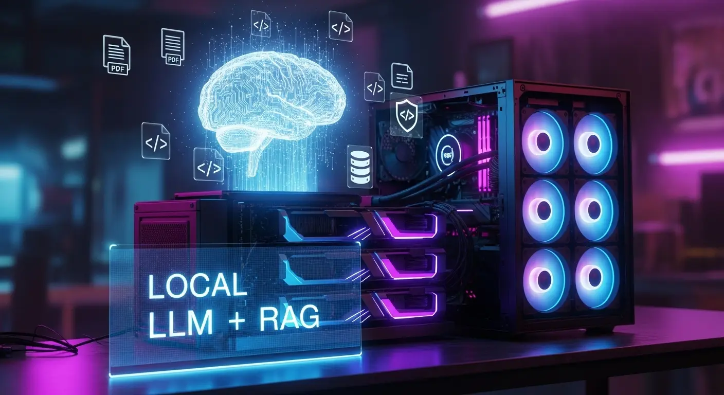 ローカル環境で動作するLLMとRAGのシステム構成イメージ
