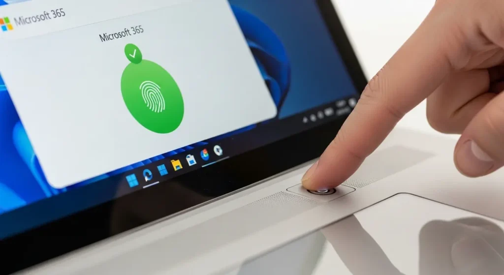 Surface Laptop で生体認証を使用してサインインする様子