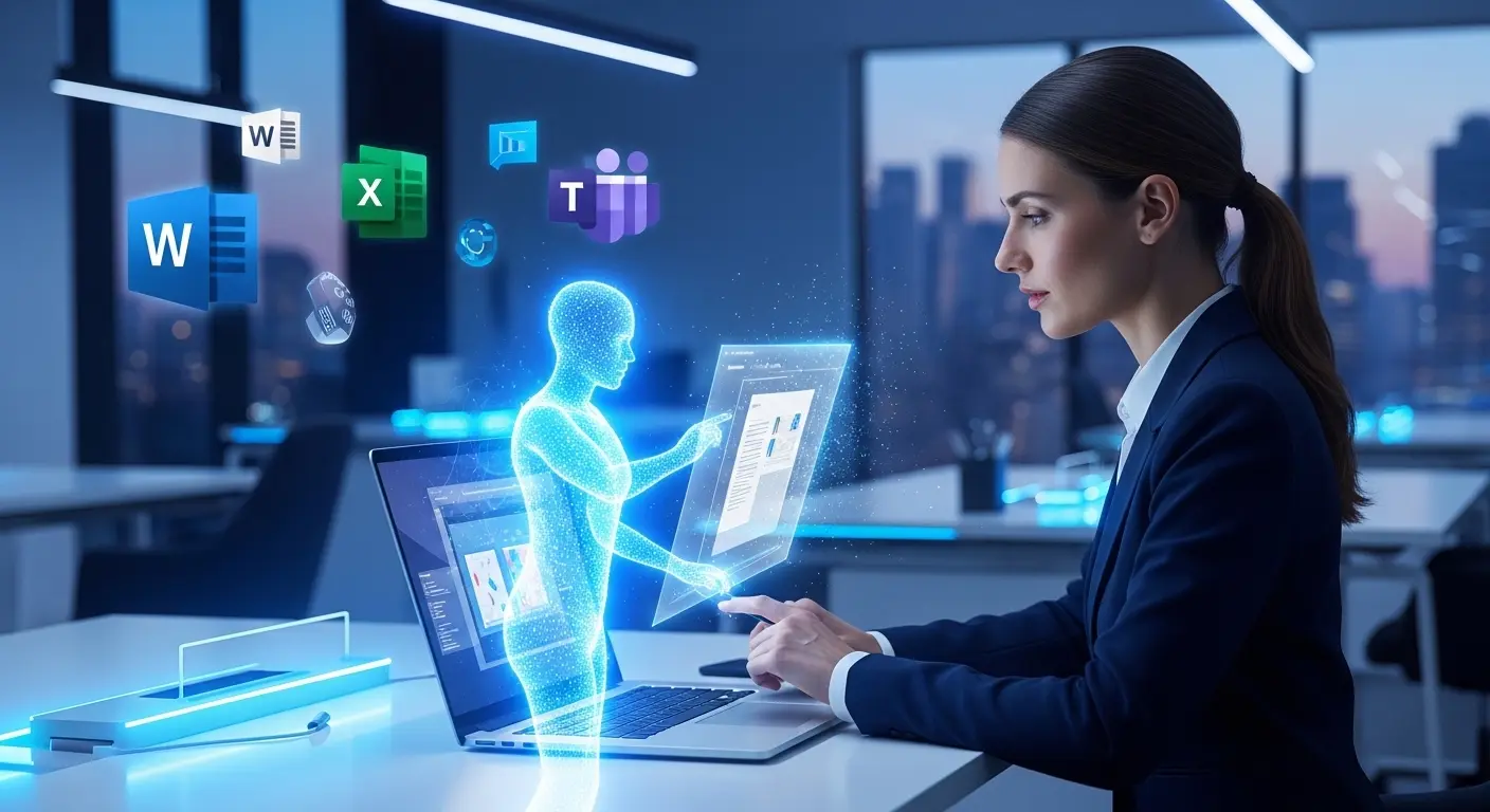 Microsoft 365 Copilot を活用して業務効率化を進めるビジネスパーソンのイメージ