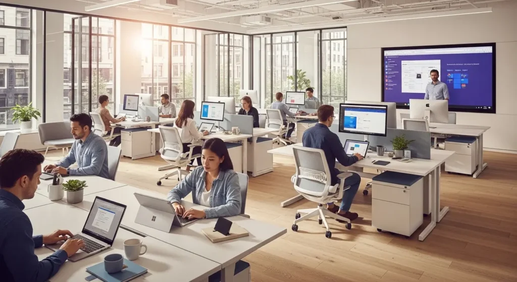 Microsoft 365 を活用して働く現代のオフィス風景