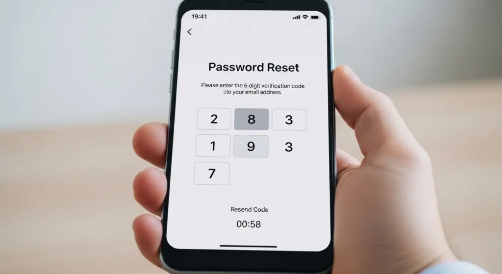 スマホでパスワードリセットの認証コードを確認する様子