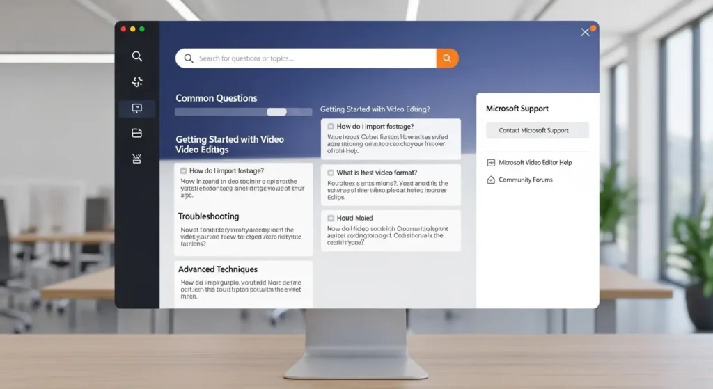 Microsoftのサポートページと動画編集のよくある質問画面